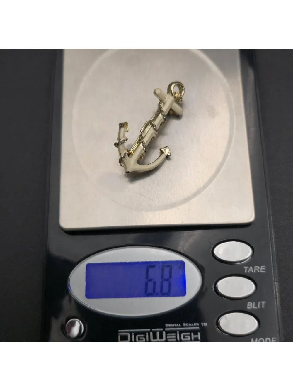 Vintage Cream Enamel Anchor - Gold Tone Nautical Rope Maritime Pin Brooch A8059